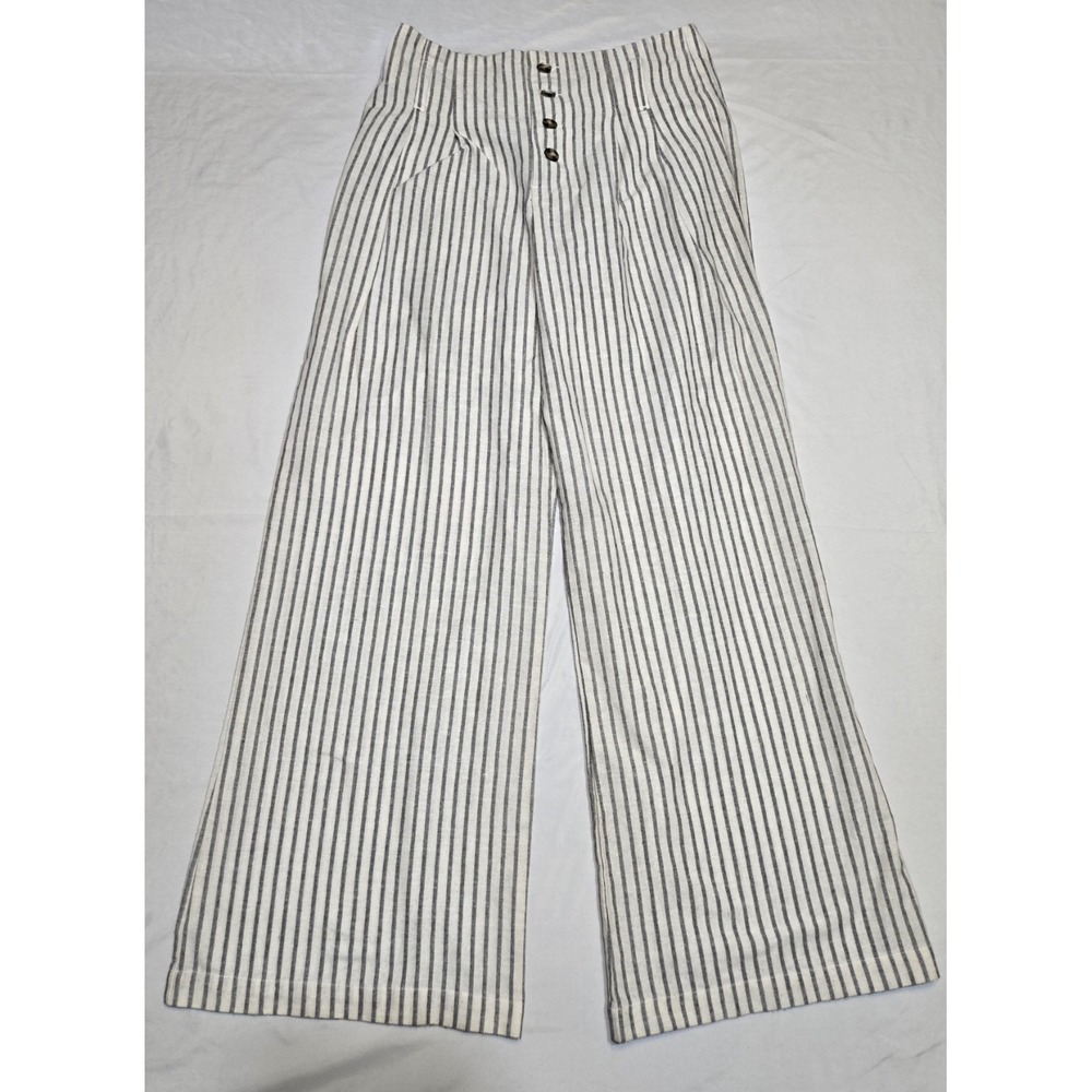 Harper Heritage Wide Leg Linen Blend Pants Striped Medium
